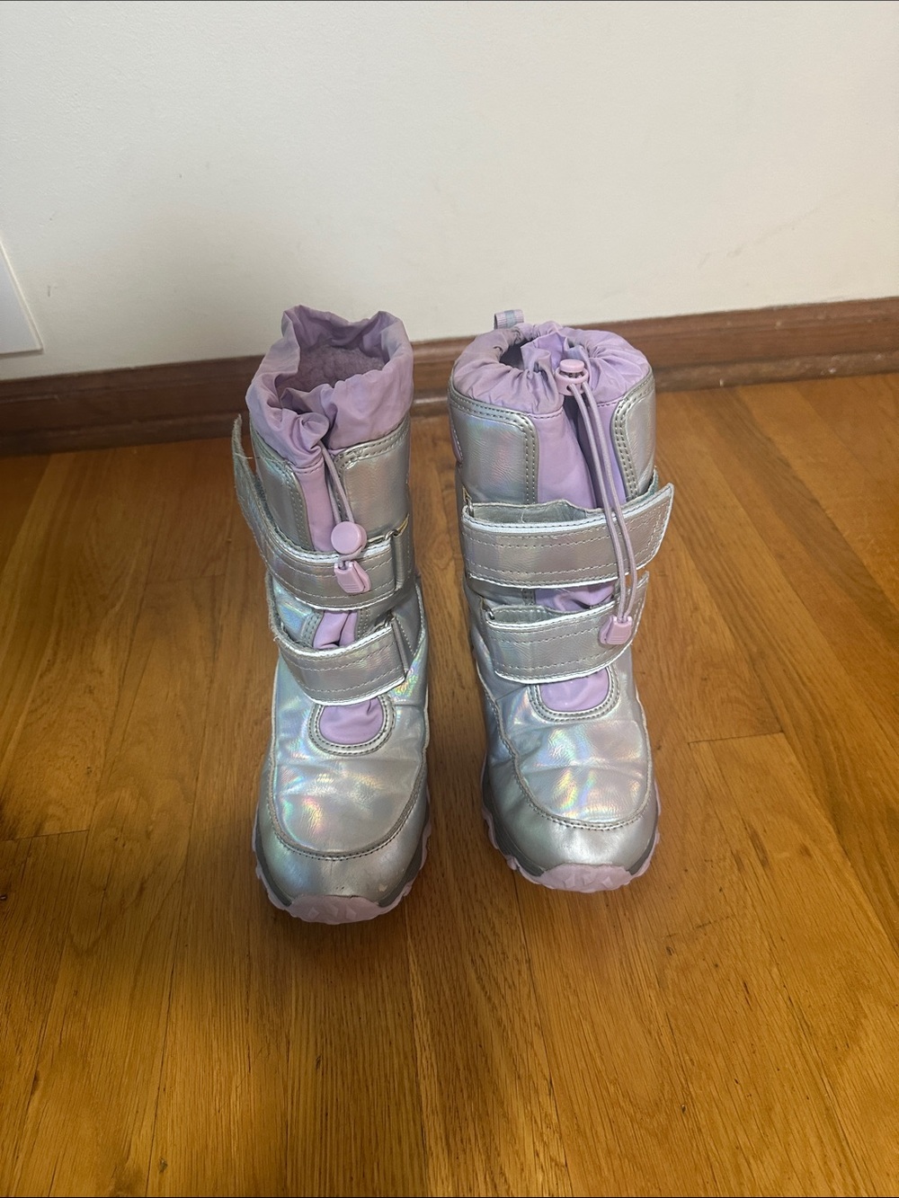 Lands' End Kids Silver & Lavender Snow Boots - Velcro & Drawstring